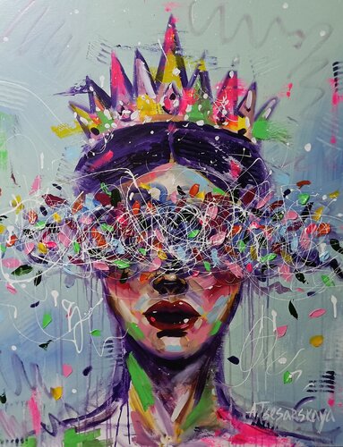 The Queen - colorful portrait woman di Aliaksandra Tsesarskaya, Pittura in vendita su Singulart