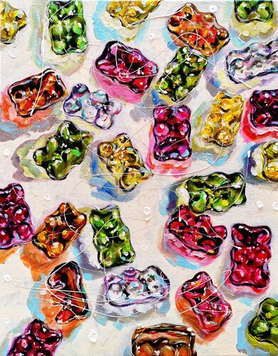 Gummy bears - colorful gummy bears di Aliaksandra Tsesarskaya, Pittura in vendita su Singulart