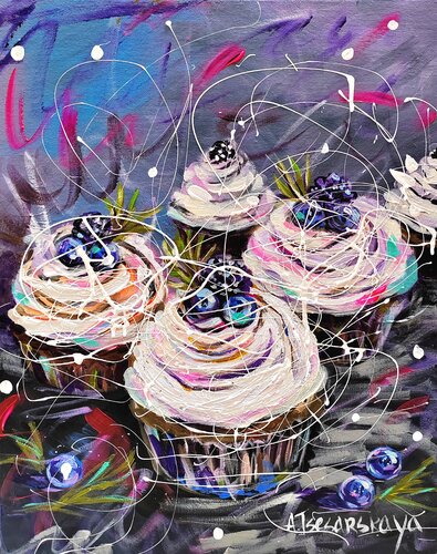 Cupcake's - colorful dessert par Aliaksandra Tsesarskaya, Peinture en vente sur Singulart