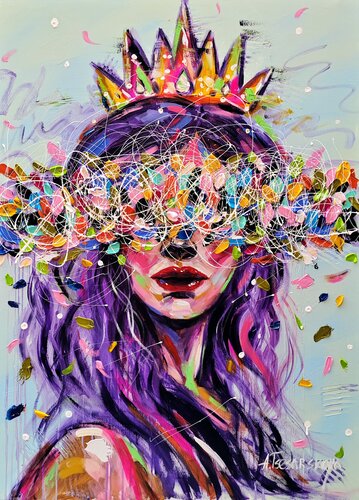 Queen - colorful portrait woman di Aliaksandra Tsesarskaya, Pittura in vendita su Singulart