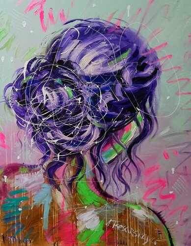 Melancholia - colorful woman portrait par Aliaksandra Tsesarskaya, Peinture en vente sur Singulart