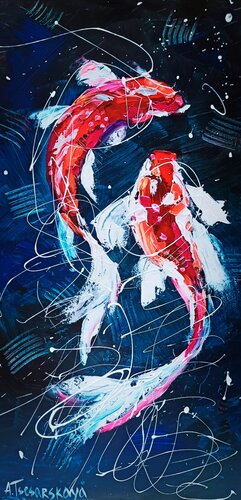 Sea breez (koi fish) par Aliaksandra Tsesarskaya, Peinture en vente sur Singulart