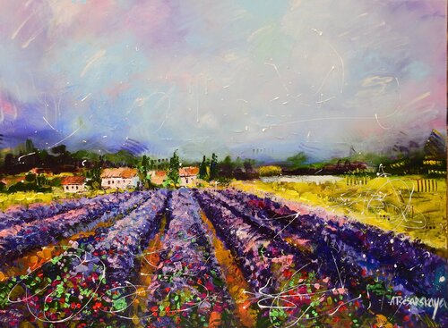 Lavander field - provence par Aliaksandra Tsesarskaya, Peinture en vente sur Singulart