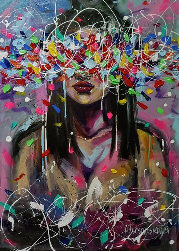 Freedom - colorful portrait woman by Aliaksandra Tsesarskaya, Painting for Sale on Singulart