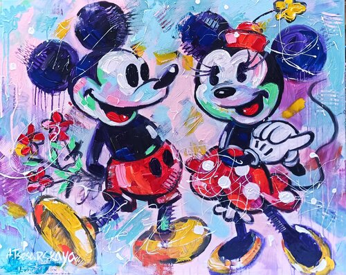 Mickey and Minnie Mouse - colorful portrait, Disney par Aliaksandra Tsesarskaya, Peinture en vente sur Singulart