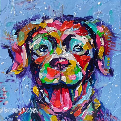 BEST friend - colorful portrait dog van Aliaksandra Tsesarskaya, Schilderij te koop op Singulart