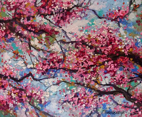 Cherry blossom - colorful painting flowers Aliaksandra Tsesarskaya