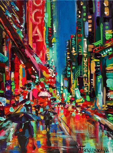 New York street - colorful city painting par Aliaksandra Tsesarskaya, Peinture en vente sur Singulart
