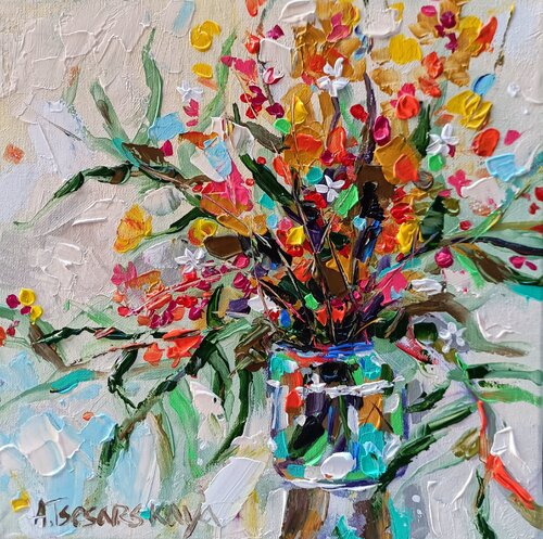 Autumn flowers - colorful flowers painting Aliaksandra Tsesarskaya