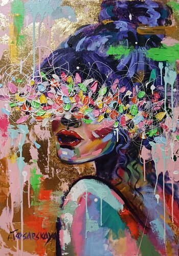 Harmony - colorful portrait woman di Aliaksandra Tsesarskaya, Pittura in vendita su Singulart