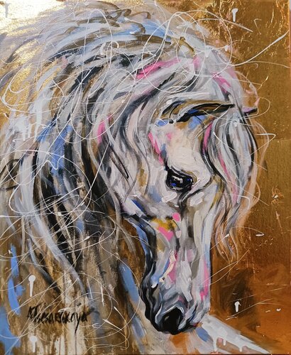 White horse - Horse portrait par Aliaksandra Tsesarskaya, Peinture en vente sur Singulart