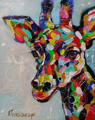 Giraffe colorful portrait van Aliaksandra Tsesarskaya, Schilderij te koop op Singulart