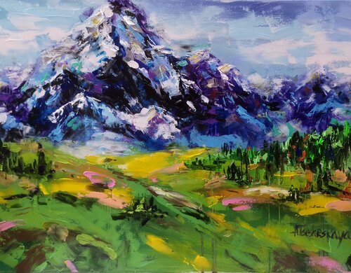 landscape with mountains von Aliaksandra Tsesarskaya, Malerei kaufen auf Singulart