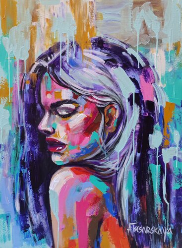 Sweet girl - colorful portrait woman von Aliaksandra Tsesarskaya, Malerei kaufen auf Singulart