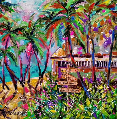 Summer paradise - palms painting von Aliaksandra Tsesarskaya, Malerei kaufen auf Singulart