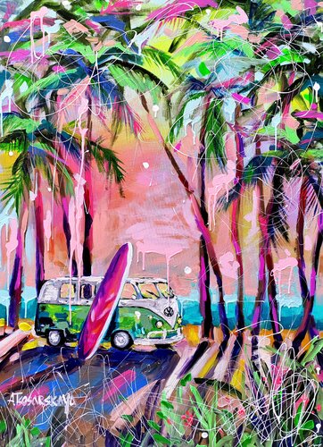 Joy -  caravan hippie painting von Aliaksandra Tsesarskaya, Malerei kaufen auf Singulart