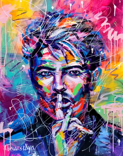 David bowie - colorful portrait di Aliaksandra Tsesarskaya, Pittura in vendita su Singulart