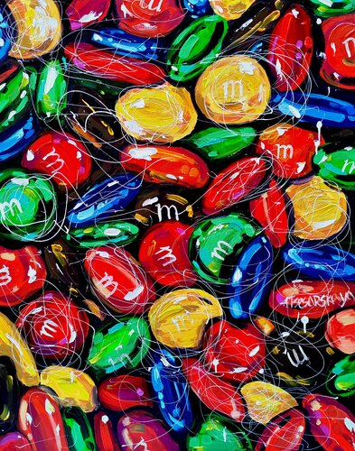 M&M's - food painting di Aliaksandra Tsesarskaya, Pittura in vendita su Singulart