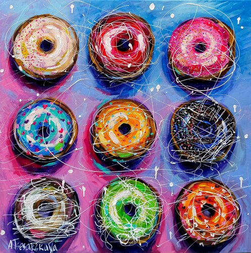 Donuts dessert - colorful donuts painting Aliaksandra Tsesarskaya