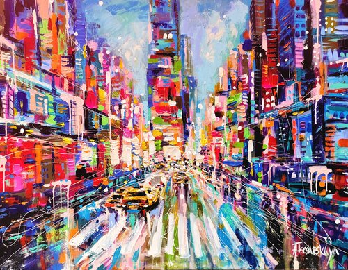 New York, New York - colorful new York street von Aliaksandra Tsesarskaya, Malerei kaufen auf Singulart