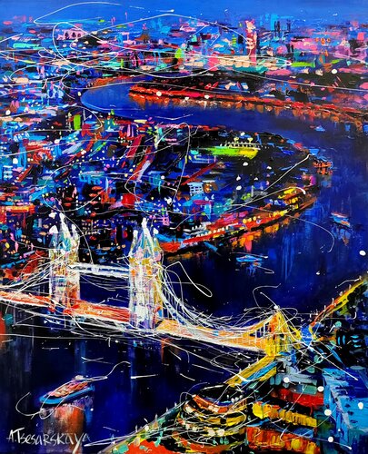 Night London cityscape - colorful London von Aliaksandra Tsesarskaya, Malerei kaufen auf Singulart