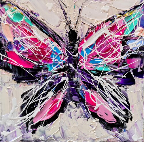 Butterfly life - colorful  butterfly par Aliaksandra Tsesarskaya, Peinture en vente sur Singulart