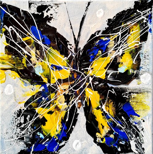 Butterfly life - colorful  butterfly par Aliaksandra Tsesarskaya, Peinture en vente sur Singulart