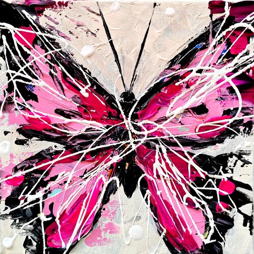 Butterfly life - colorful  butterfly par Aliaksandra Tsesarskaya, Peinture en vente sur Singulart