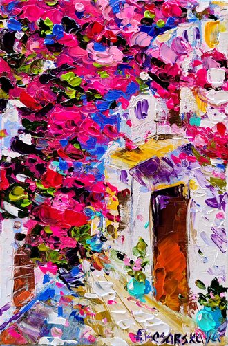 Street in Greece van Aliaksandra Tsesarskaya, Schilderij te koop op Singulart