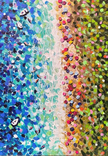 Summer, summer - abstract beach and sea painting par Aliaksandra Tsesarskaya, Peinture en vente sur Singulart