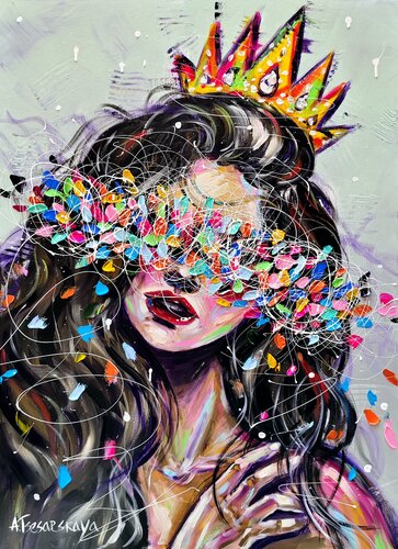 My queen - colorful portrait woman di Aliaksandra Tsesarskaya, Pittura in vendita su Singulart