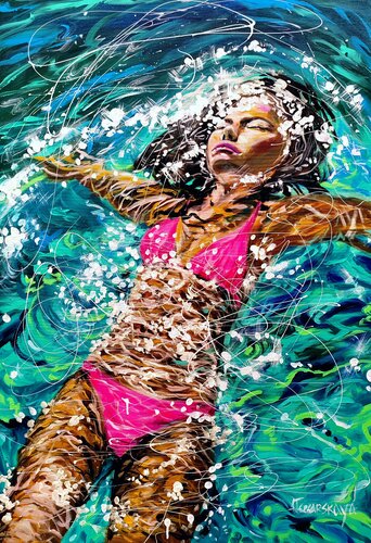 Pool - girl at the pool by Aliaksandra Tsesarskaya, Painting for Sale on Singulart