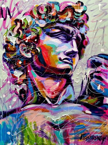 David of Michelangelo - colorful portrait David van Aliaksandra Tsesarskaya, Schilderij te koop op Singulart