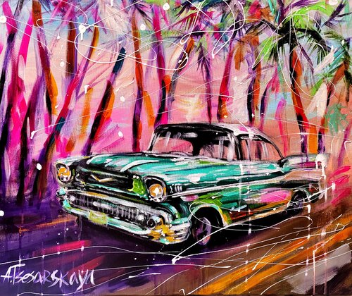 Chevrolet - classic car, vintage car van Aliaksandra Tsesarskaya, Schilderij te koop op Singulart