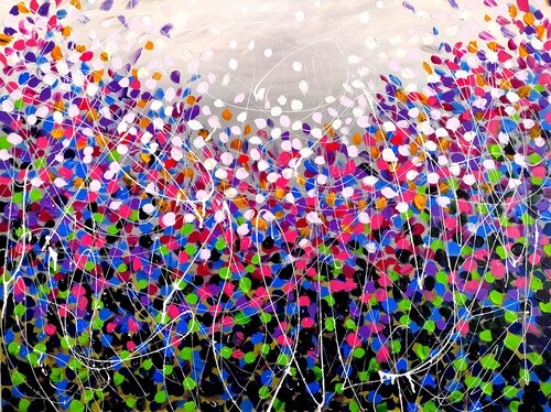 Fresh flowers - colorful abstract painting di Aliaksandra Tsesarskaya, Pittura in vendita su Singulart