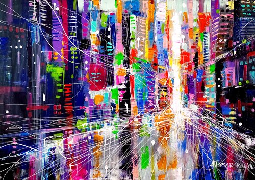 Big New York life - colorful cityscape von Aliaksandra Tsesarskaya, Malerei kaufen auf Singulart