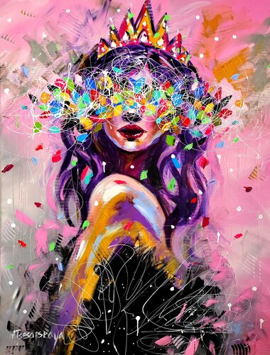 You're the queen - colorful portrait woman by Aliaksandra Tsesarskaya, 회화 for Sale on Singulart