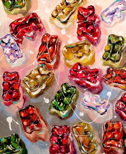 Gummy bears - haribo gummy bears di Aliaksandra Tsesarskaya, Pittura in vendita su Singulart