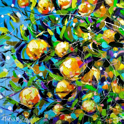 Lemon tree - colorful lemons von Aliaksandra Tsesarskaya, Malerei kaufen auf Singulart