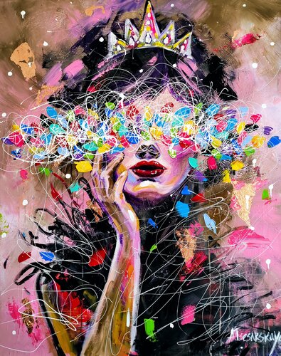 You are my queen - colorful portrait woman by Aliaksandra Tsesarskaya, 회화 for Sale on Singulart