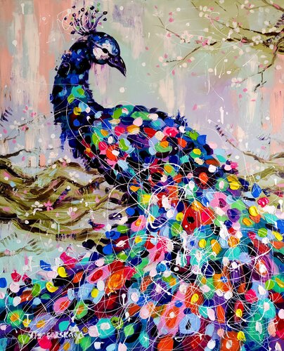 Peacock - bird painting par Aliaksandra Tsesarskaya, Peinture en vente sur Singulart