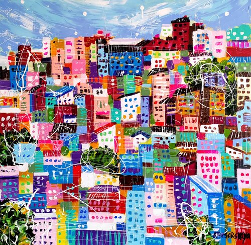 Urban anthill - colorful city van Aliaksandra Tsesarskaya, Schilderij te koop op Singulart