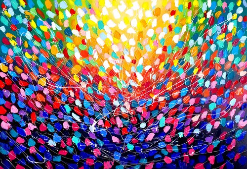 Summer sunset - colorful abstract painting de Aliaksandra Tsesarskaya, Pintura a la venta en Singulart