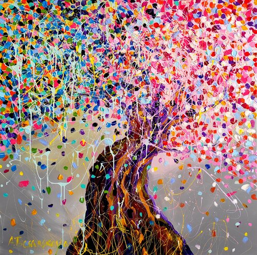 Tree life -  colorful tree par Aliaksandra Tsesarskaya, Peinture en vente sur Singulart