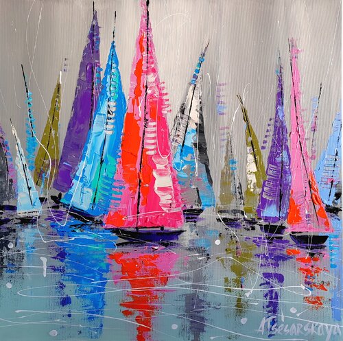 Sailing - colorful boats von Aliaksandra Tsesarskaya, Malerei kaufen auf Singulart