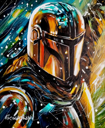 Star wars, Mandalorian - colorful portrait par Aliaksandra Tsesarskaya, Peinture en vente sur Singulart