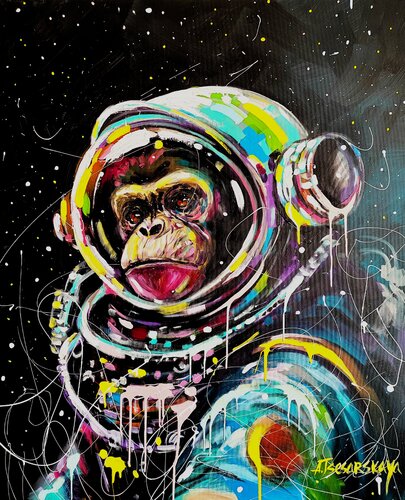 Monkey astronaut von Aliaksandra Tsesarskaya, Malerei kaufen auf Singulart