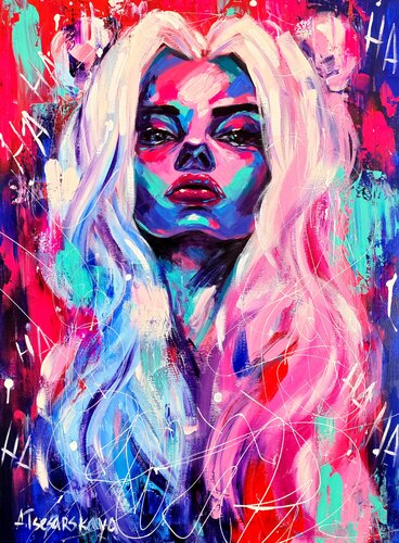 Harley Quinn - colorful portrait woman di Aliaksandra Tsesarskaya, Pittura in vendita su Singulart