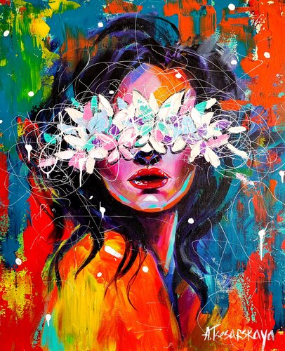 Fresh morning - women portrait with butterfly di Aliaksandra Tsesarskaya, Pittura in vendita su Singulart