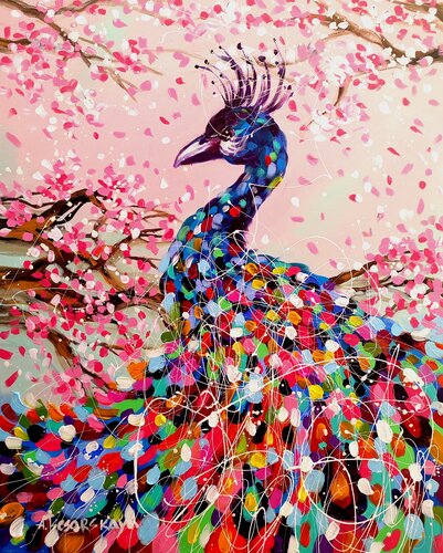 Colorful peacock - bird von Aliaksandra Tsesarskaya, Malerei kaufen auf Singulart